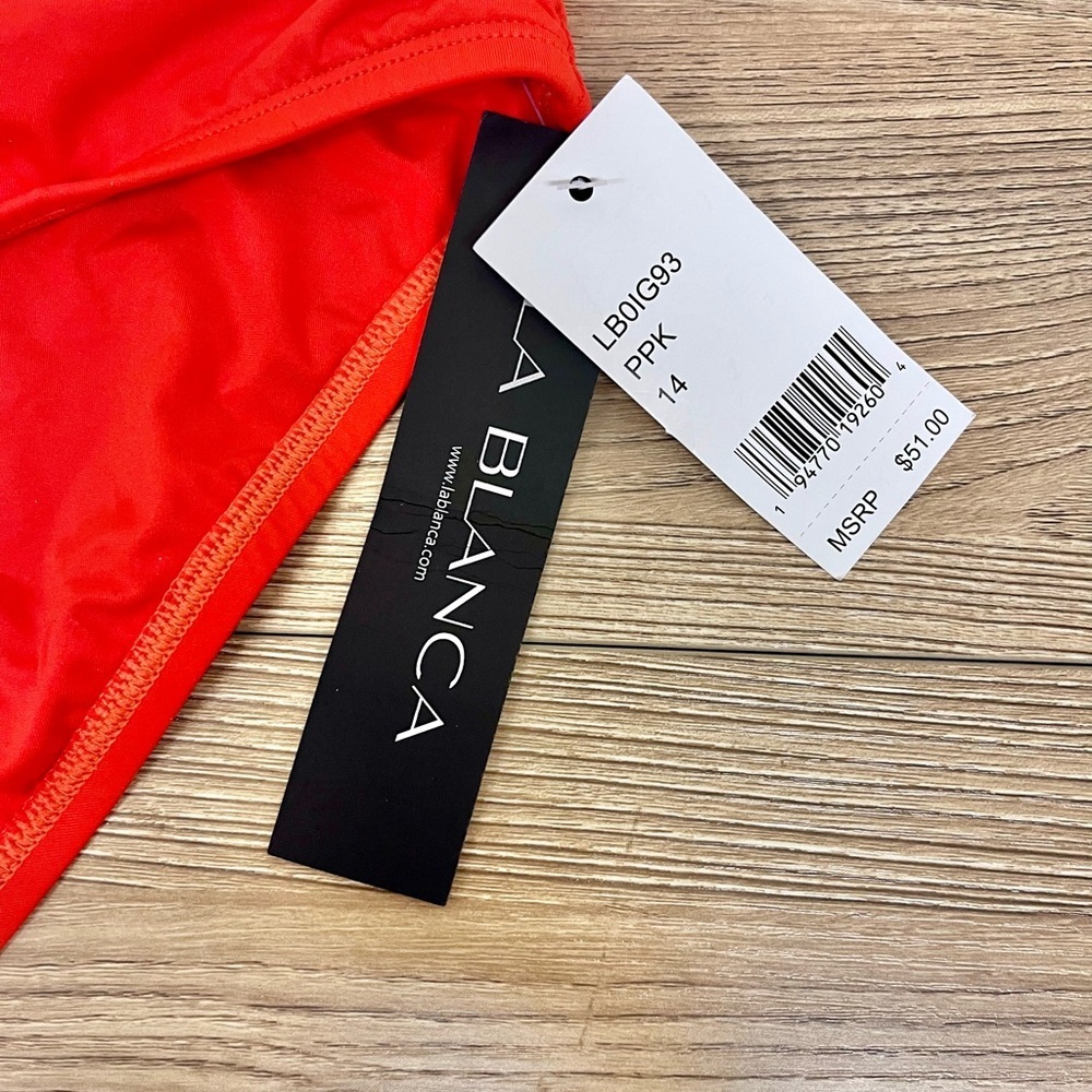 La Blanca NEW Island Goddess Solid Bikini Bottoms in Watermelon Size 14 - Picture 2 of 4